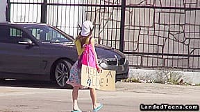 teen hitchhiker fucks huge dick outdoor POV (18+)